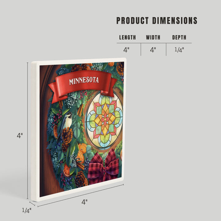 Minnesota, Front Door with Christmas Wreath, Coasters Coasters Lantern Press