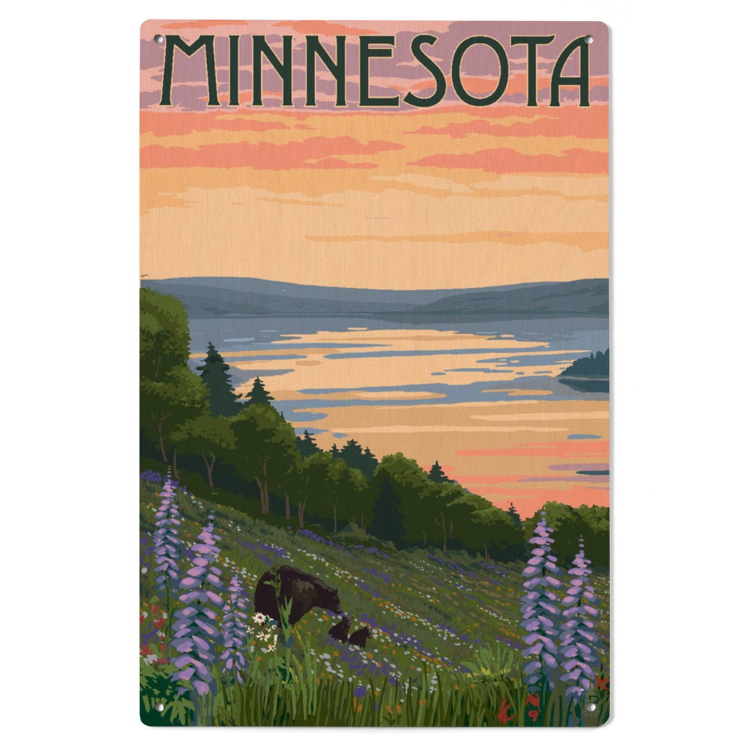 Minnesota, Lake & Bear Family, Lantern Press Artwork, Wood Signs and Postcards - Lantern Press
