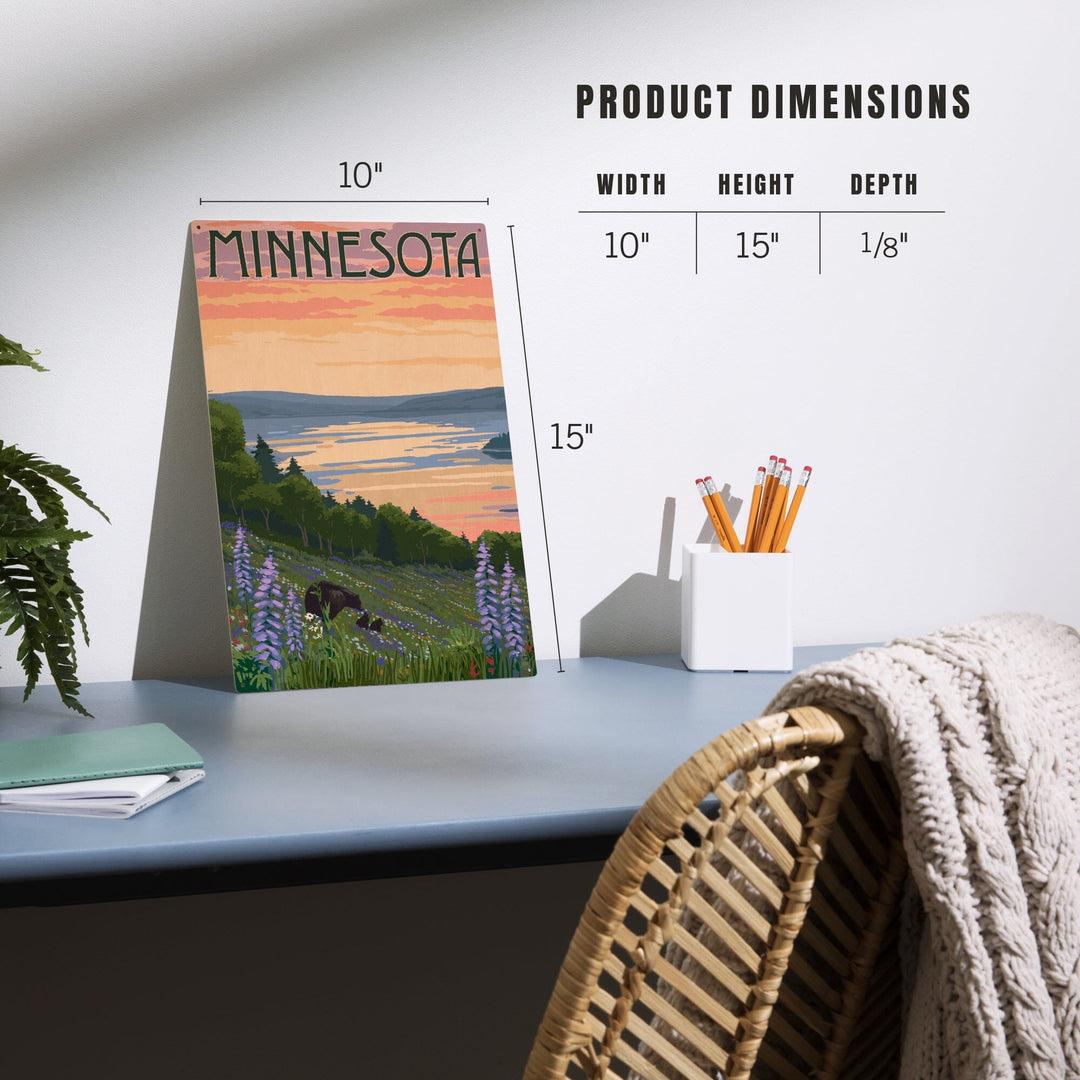 Minnesota, Lake & Bear Family, Lantern Press Artwork, Wood Signs and Postcards - Lantern Press