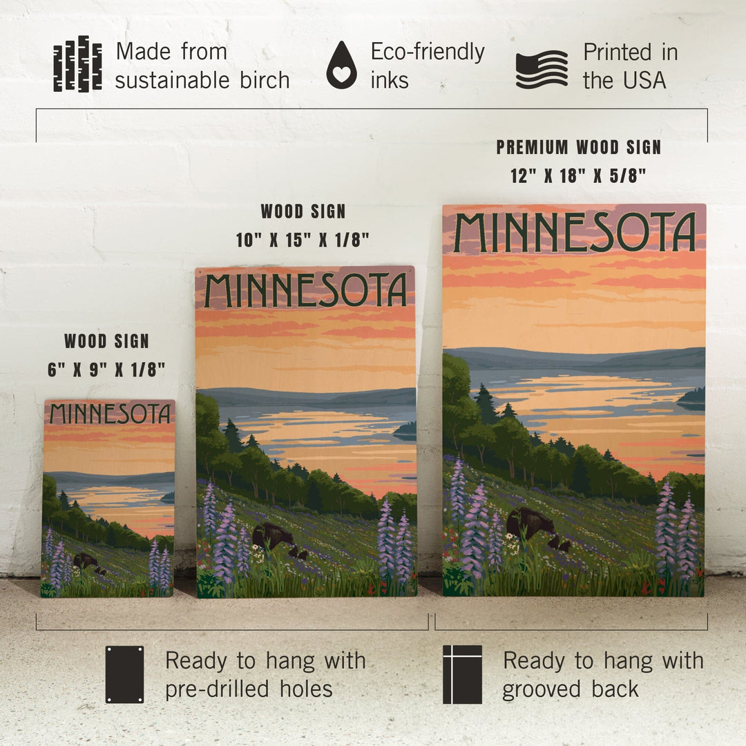 Minnesota, Lake & Bear Family, Lantern Press Artwork, Wood Signs and Postcards - Lantern Press