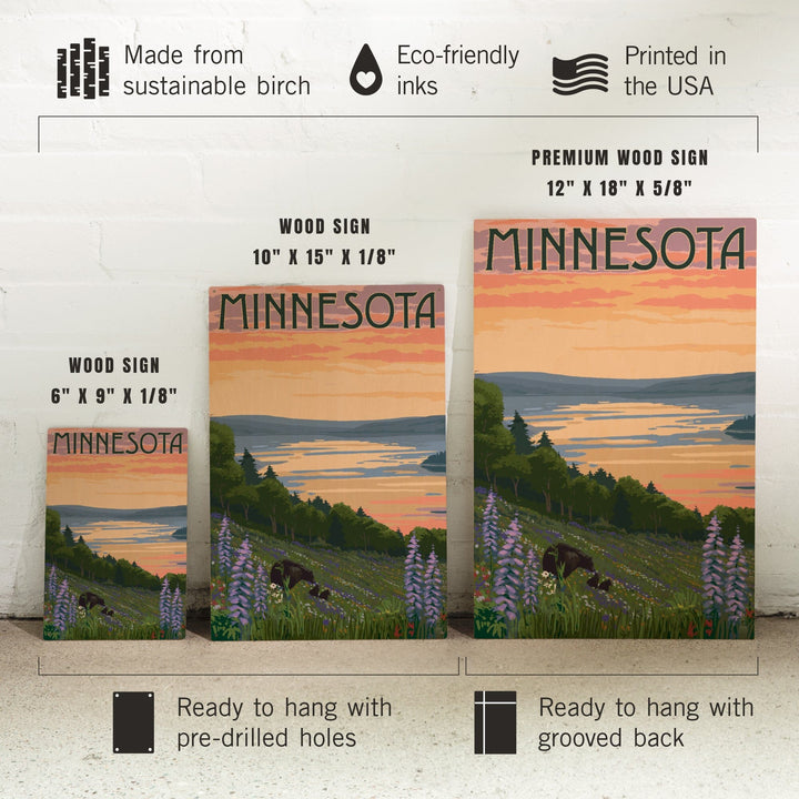 Minnesota, Lake & Bear Family, Lantern Press Artwork, Wood Signs and Postcards - Lantern Press
