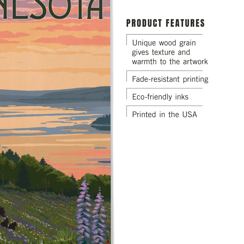 Minnesota, Lake & Bear Family, Lantern Press Artwork, Wood Signs and Postcards - Lantern Press