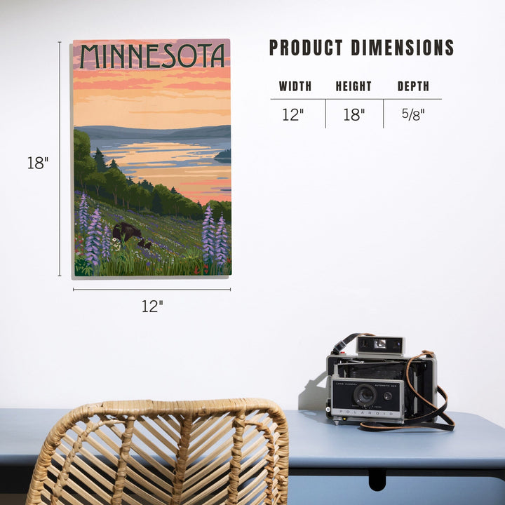 Minnesota, Lake & Bear Family, Lantern Press Artwork, Wood Signs and Postcards - Lantern Press