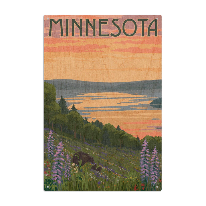 Minnesota, Lake & Bear Family, Lantern Press Artwork, Wood Signs and Postcards - Lantern Press