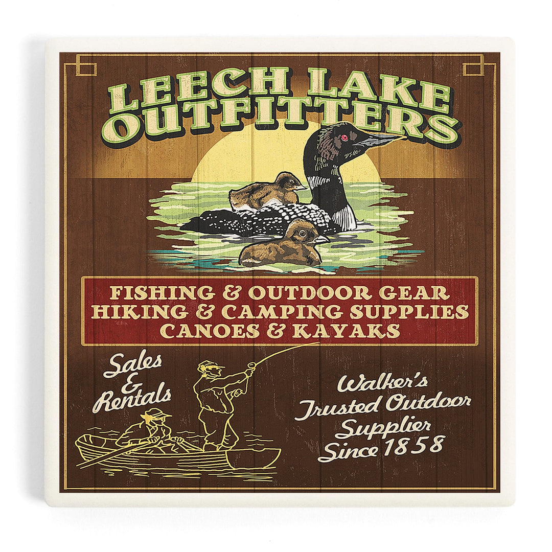 Minnesota, Leech Lake Outfitters Loon Vintage Sign, Coasters Coasters Lantern Press