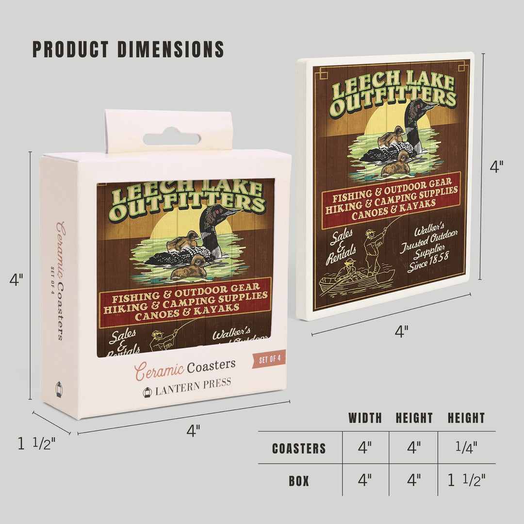 Minnesota, Leech Lake Outfitters Loon Vintage Sign, Coasters Coasters Lantern Press