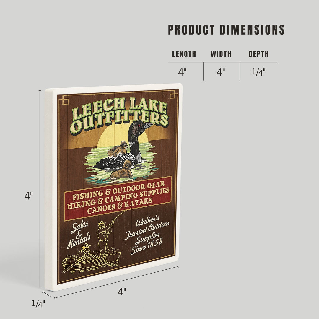 Minnesota, Leech Lake Outfitters Loon Vintage Sign, Coasters Coasters Lantern Press