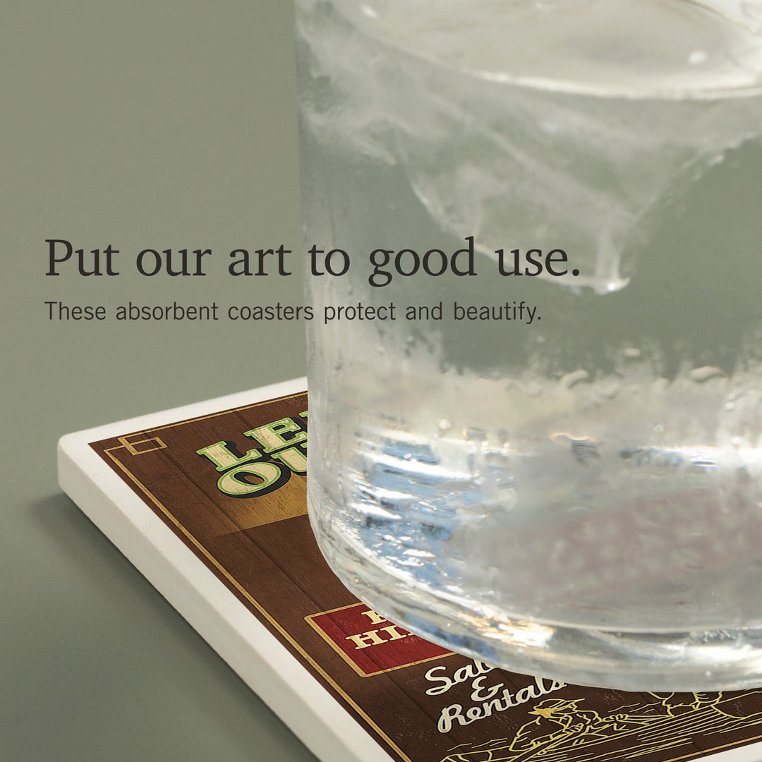 Minnesota, Leech Lake Outfitters Loon Vintage Sign, Coasters Coasters Lantern Press