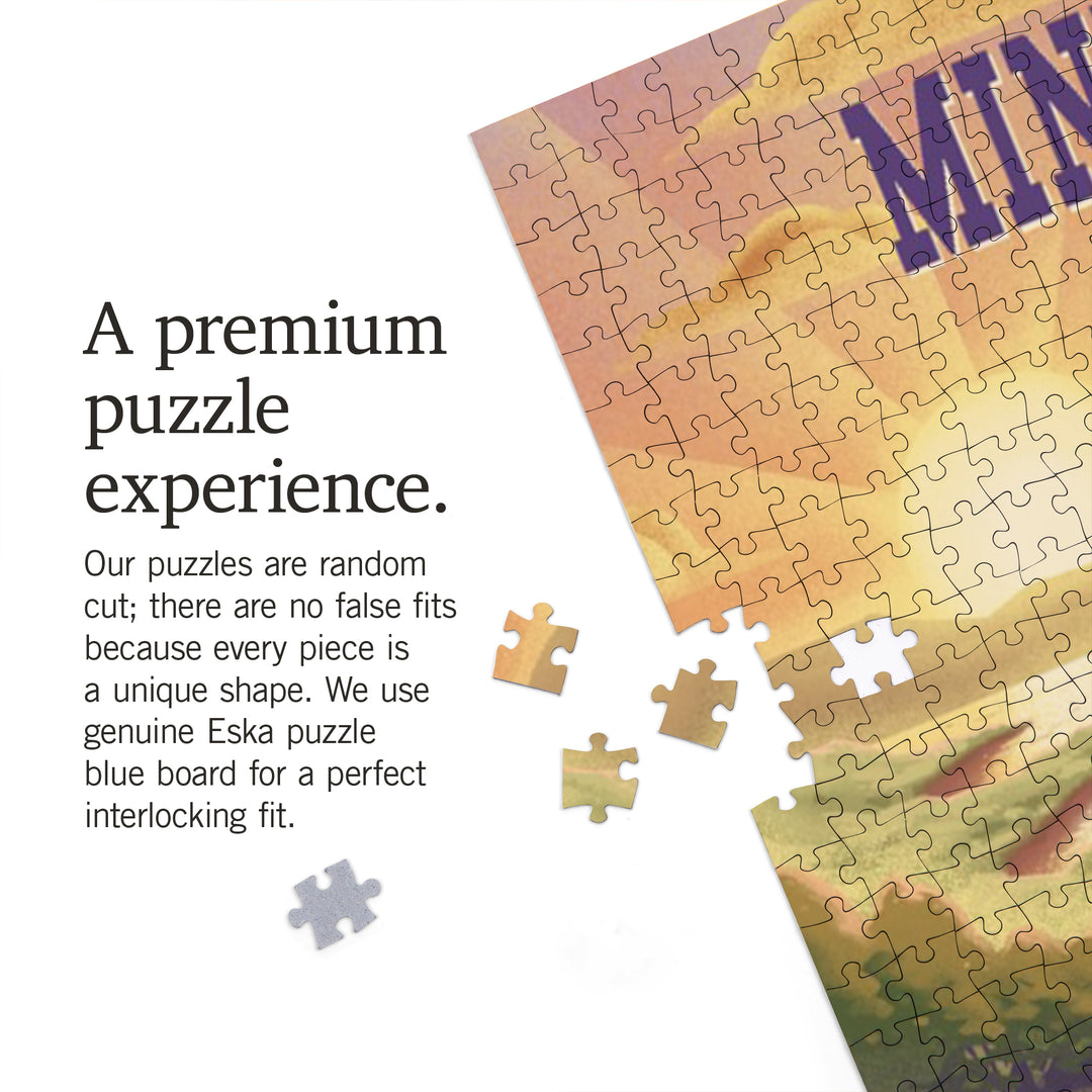 Minnesota, Lithograph, Bear and Spring Flowers, Lake, Jigsaw Puzzle Puzzle Lantern Press