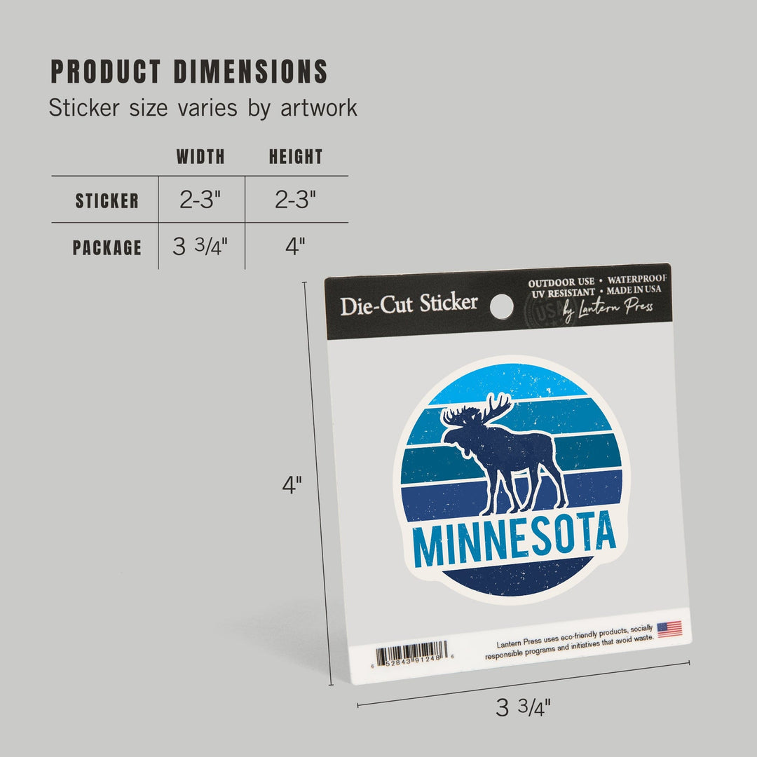 Minnesota, Moose, Contour, Vinyl Sticker - Lantern Press