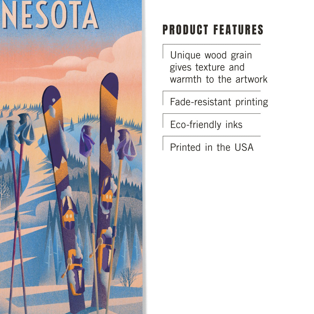 Minnesota, Prepare for Takeoff, Skis in Snowbank, Wood Signs and Postcards Wood Lantern Press