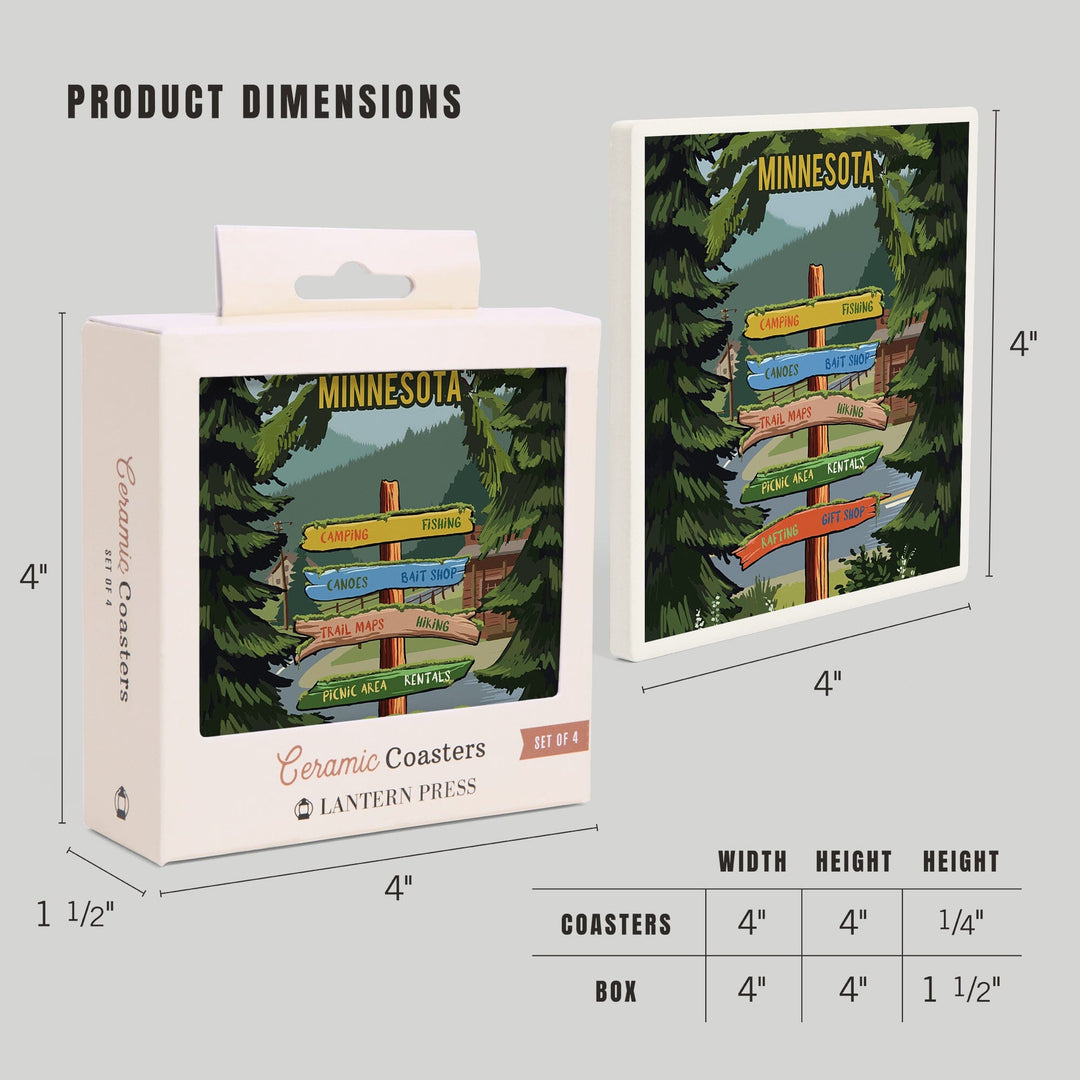 Minnesota, Signpost, Forest and Camp, Coasters Coasters Lantern Press