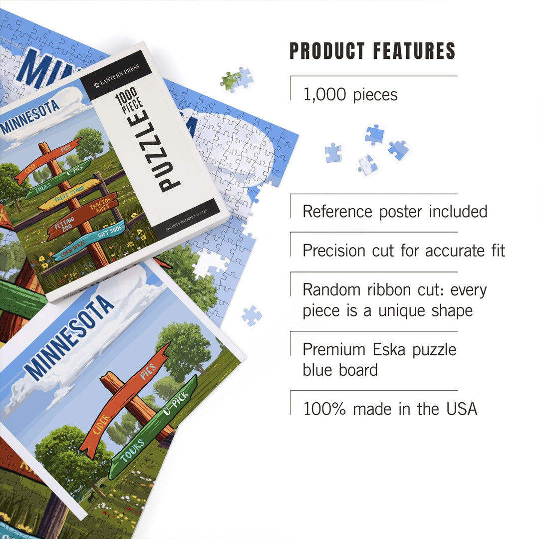 Minnesota, Signpost, Orchard, Jigsaw Puzzle Puzzle Lantern Press