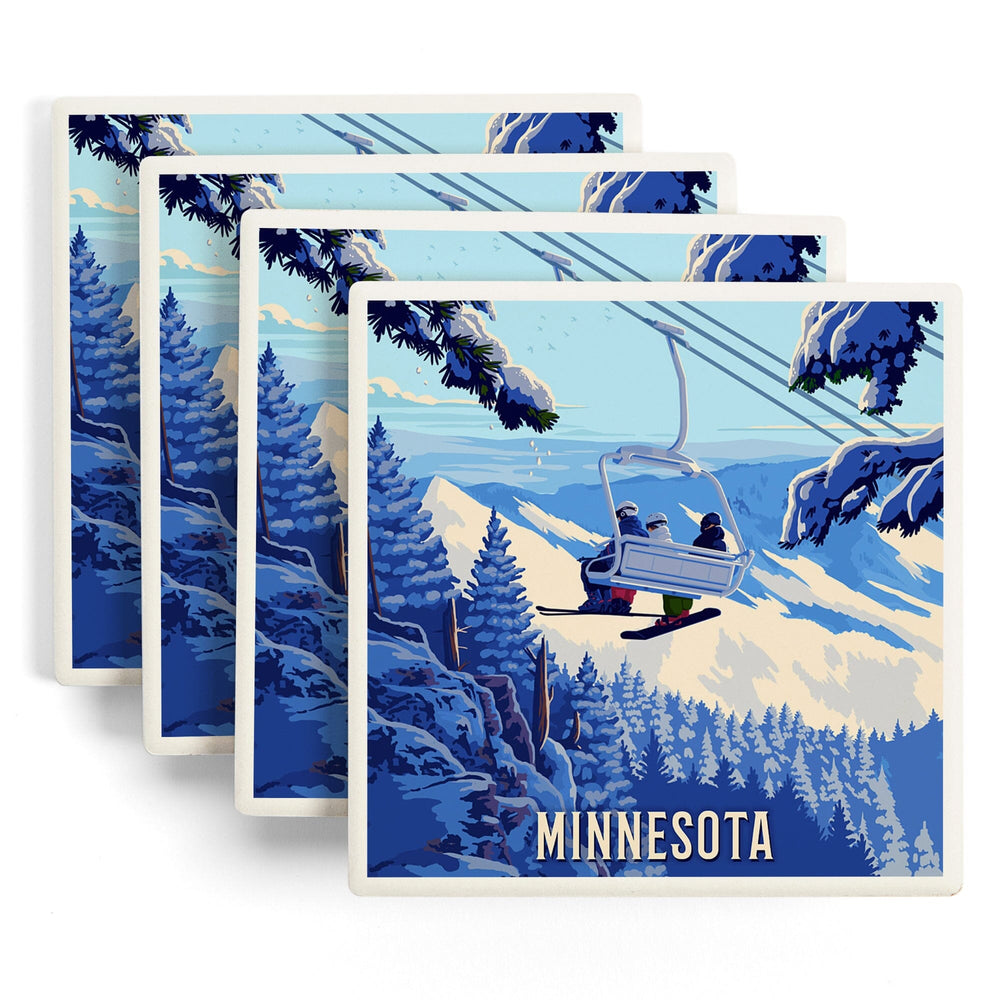 Minnesota, Ski Lift Above The Trees, Coasters Coasters Lantern Press
