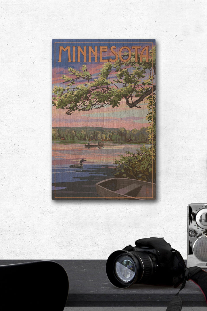 Minnesota, Summer Lake Sunset Scene, Lantern Press Artwork, Wood Signs and Postcards - Lantern Press