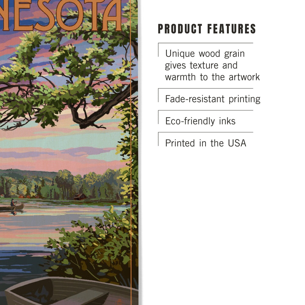 Minnesota, Summer Lake Sunset Scene, Lantern Press Artwork, Wood Signs and Postcards - Lantern Press
