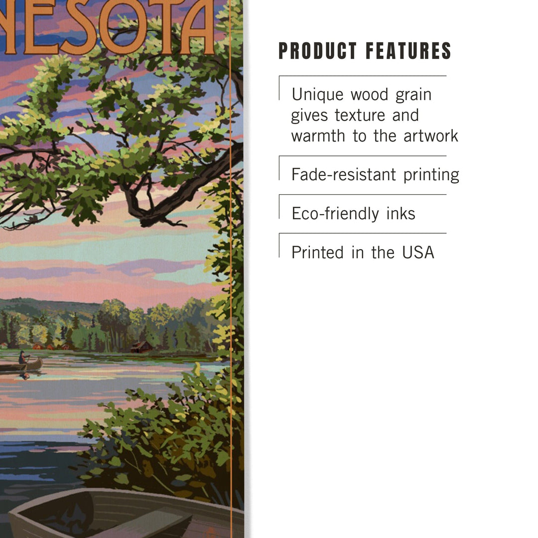 Minnesota, Summer Lake Sunset Scene, Lantern Press Artwork, Wood Signs and Postcards - Lantern Press