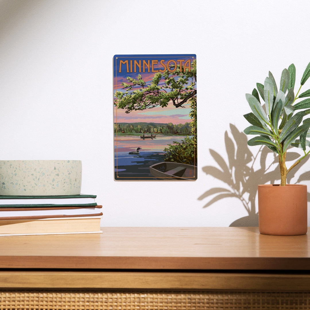 Minnesota, Summer Lake Sunset Scene, Lantern Press Artwork, Wood Signs and Postcards - Lantern Press
