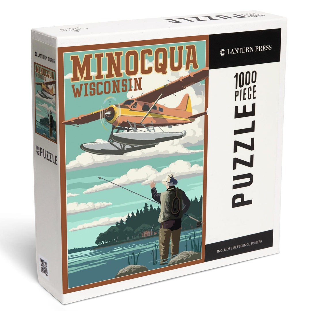 Minocqua, Wisconsin, Float Plane and Fisherman, Jigsaw Puzzle Puzzle Lantern Press