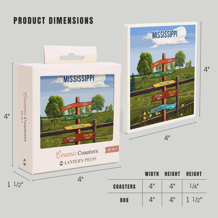 Mississippi, Signpost, Orchard, Coasters Coasters Lantern Press