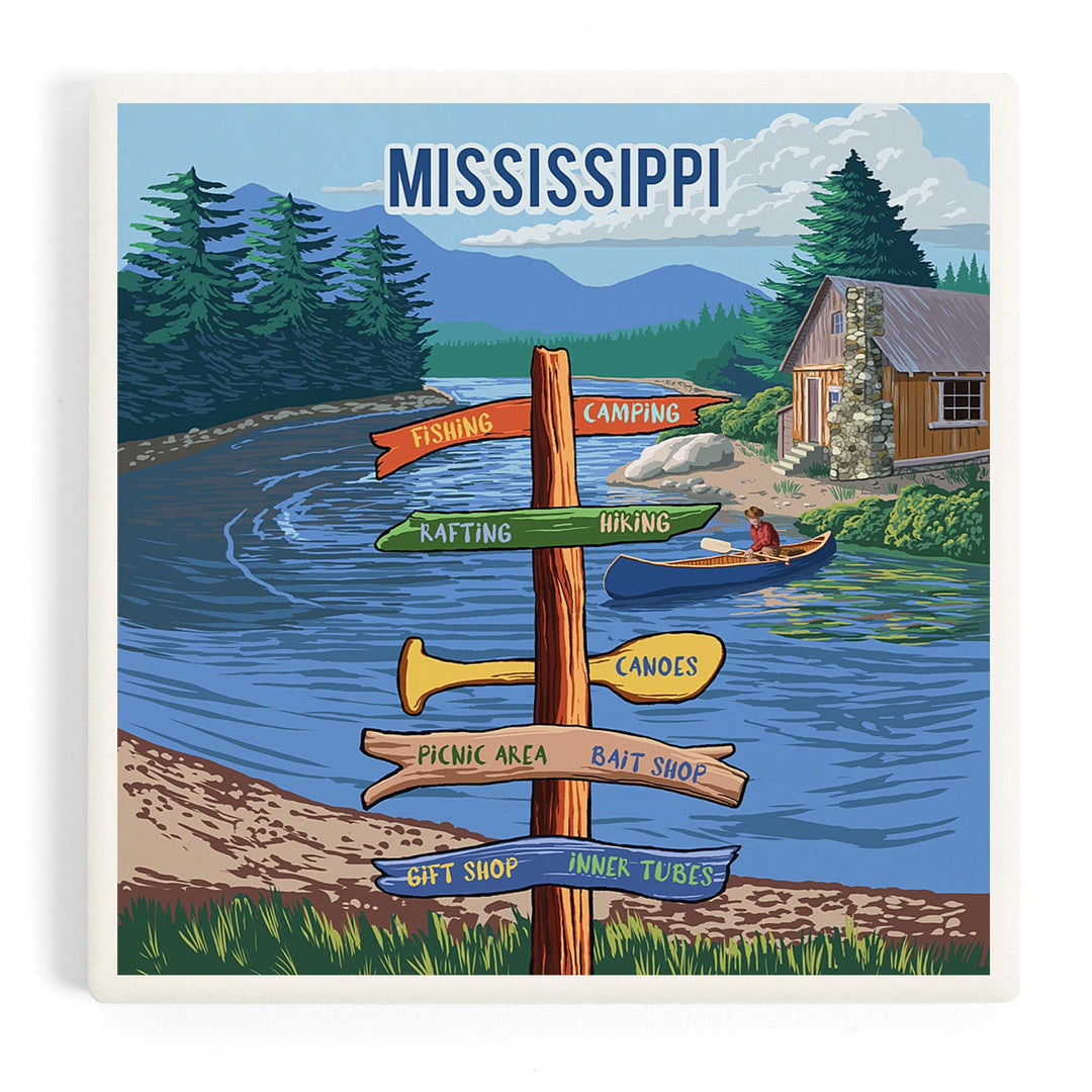 Mississippi, Signpost, River, Coasters Coasters Lantern Press Coaster