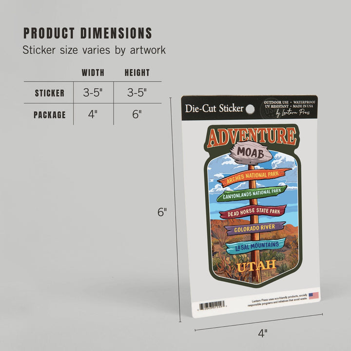 Moab, Utah, Destination Signpost, Contour, Vinyl Sticker Sticker Lantern Press