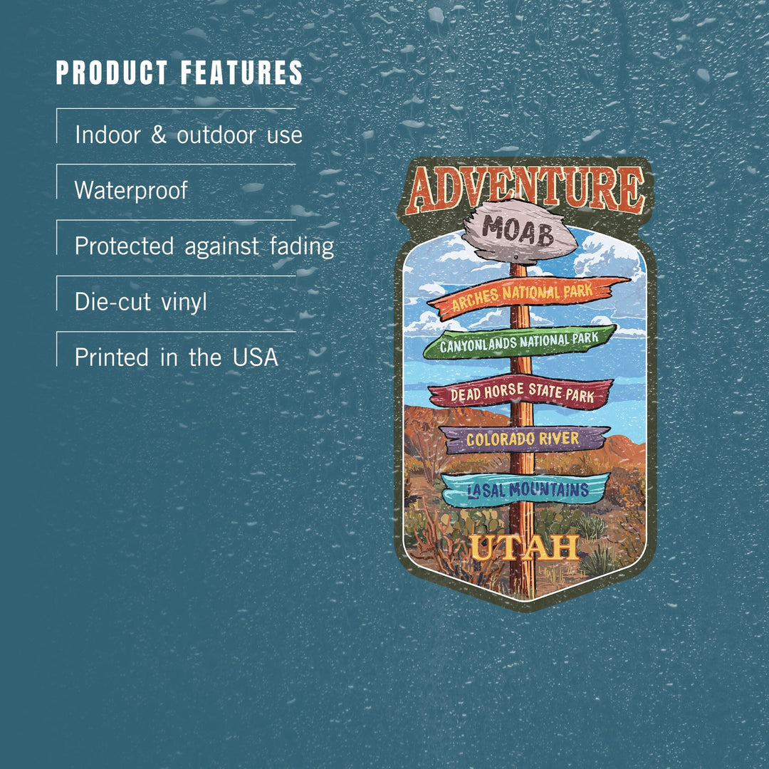 Moab, Utah, Destination Signpost, Contour, Vinyl Sticker Sticker Lantern Press