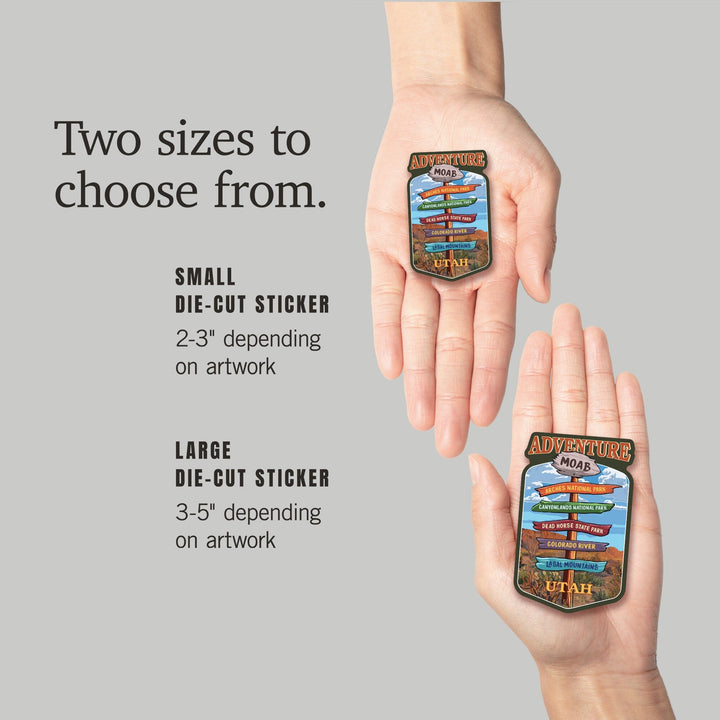 Moab, Utah, Destination Signpost, Contour, Vinyl Sticker Sticker Lantern Press