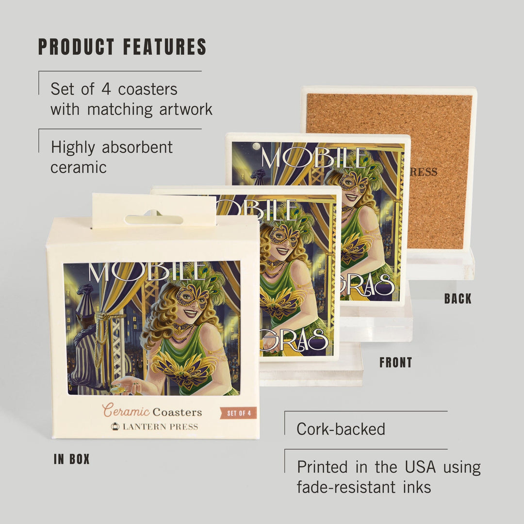 Mobile, Alabama, Mardi Gras, Coasters Coasters Lantern Press