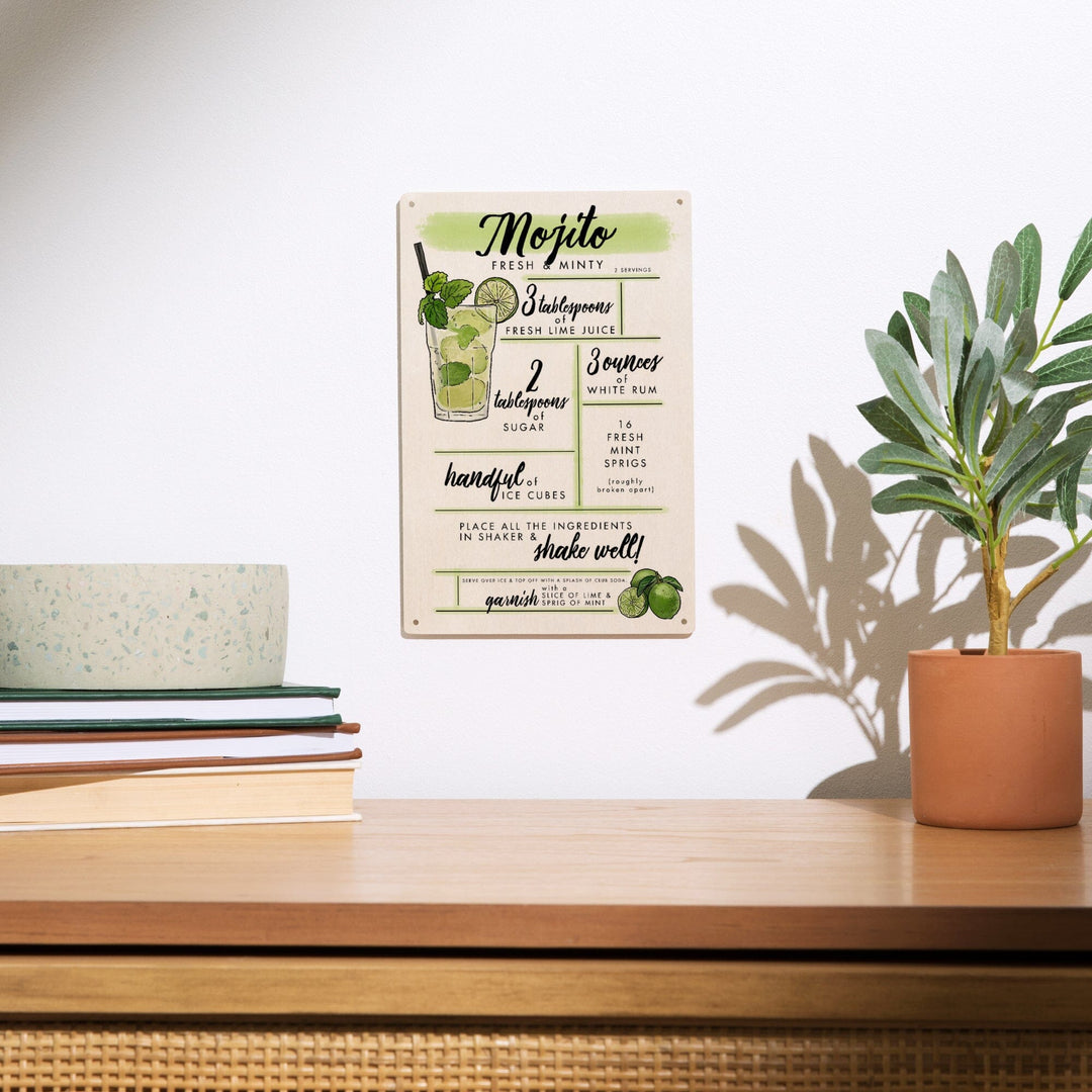 Mojito, Cocktail Recipe, Lantern Press Artwork, Wood Signs and Postcards Wood Lantern Press