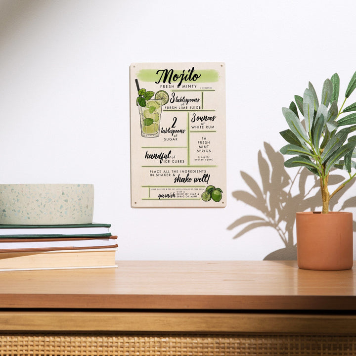 Mojito, Cocktail Recipe, Lantern Press Artwork, Wood Signs and Postcards Wood Lantern Press