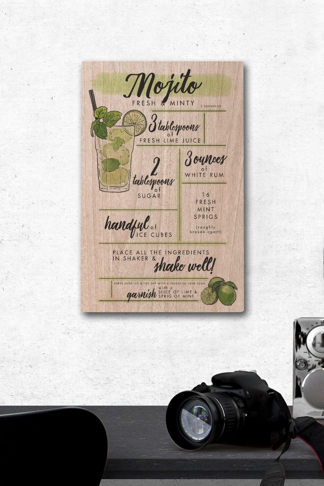 Mojito, Cocktail Recipe, Lantern Press Artwork, Wood Signs and Postcards Wood Lantern Press 12 x 18 Wood Gallery Print