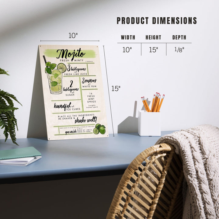 Mojito, Cocktail Recipe, Lantern Press Artwork, Wood Signs and Postcards Wood Lantern Press