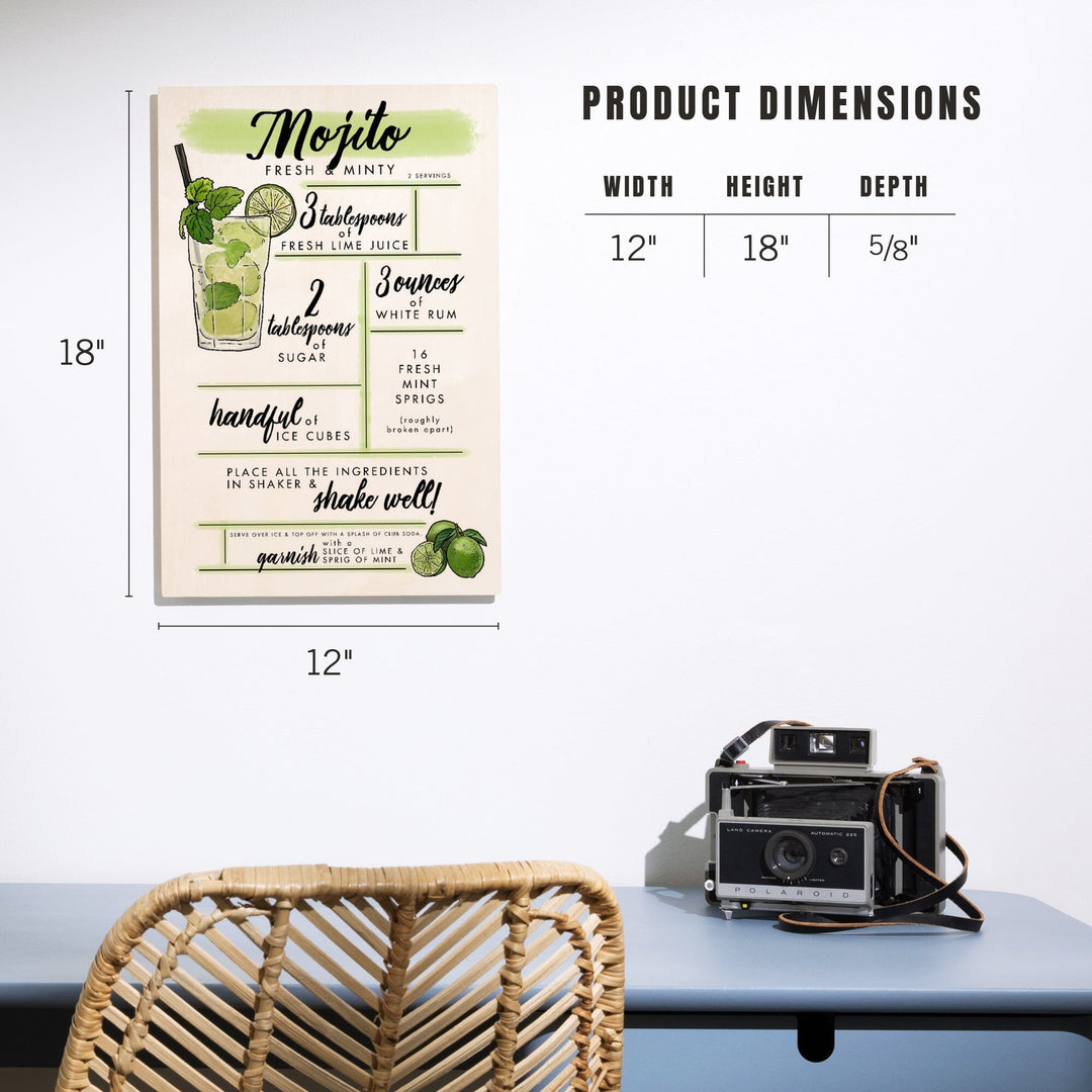 Mojito, Cocktail Recipe, Lantern Press Artwork, Wood Signs and Postcards Wood Lantern Press