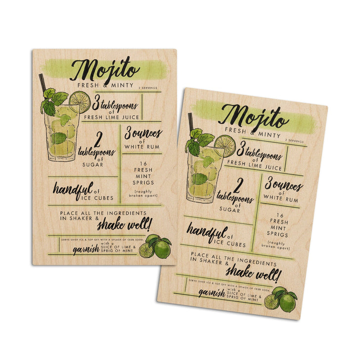 Mojito, Cocktail Recipe, Lantern Press Artwork, Wood Signs and Postcards Wood Lantern Press 4x6 Wood Postcard Set