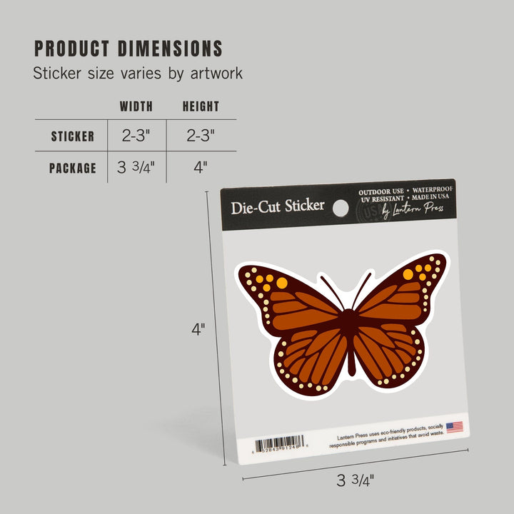 Monarch Butterfly, Geometric, Contour, Lantern Press Artwork, Vinyl Sticker Sticker Lantern Press