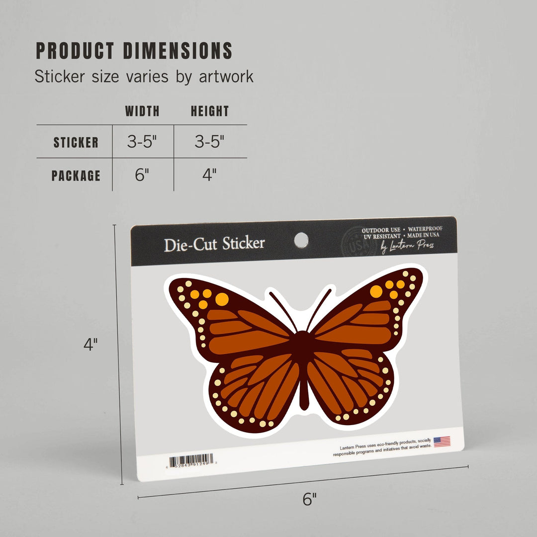 Monarch Butterfly, Geometric, Contour, Lantern Press Artwork, Vinyl Sticker Sticker Lantern Press