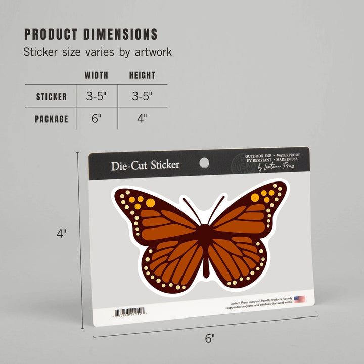 Monarch Butterfly, Geometric, Contour, Lantern Press Artwork, Vinyl Sticker Sticker Lantern Press