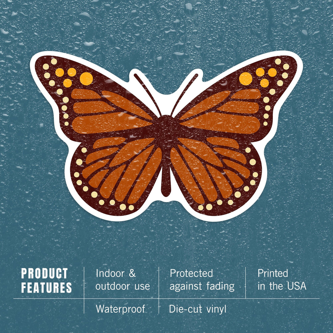 Monarch Butterfly, Geometric, Contour, Lantern Press Artwork, Vinyl Sticker Sticker Lantern Press