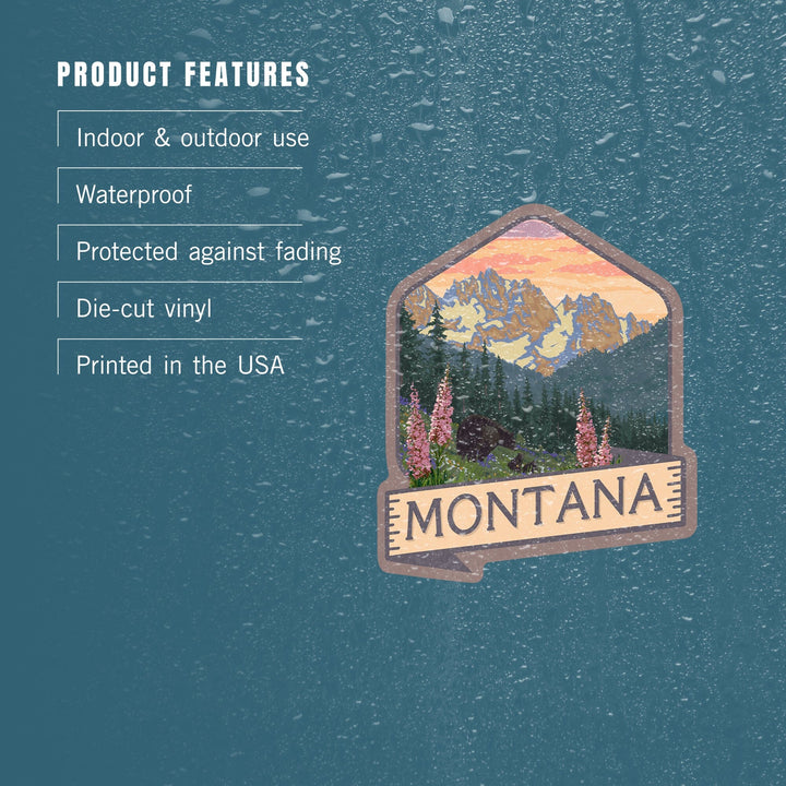 Montana, Bear & Spring Flowers, Contour, Lantern Press Artwork, Vinyl Sticker Sticker Lantern Press