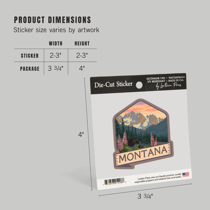 Montana, Bear & Spring Flowers, Contour, Lantern Press Artwork, Vinyl Sticker Sticker Lantern Press