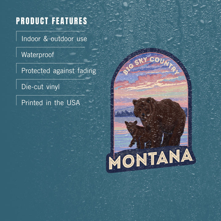 Montana, Big Sky Country, Bear and Cub, Contour, Lantern Press Artwork, Vinyl Sticker Sticker Lantern Press