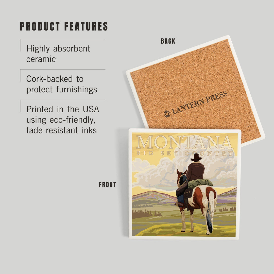 Montana, Big Sky Country, Cowboy, Coasters Coasters Lantern Press