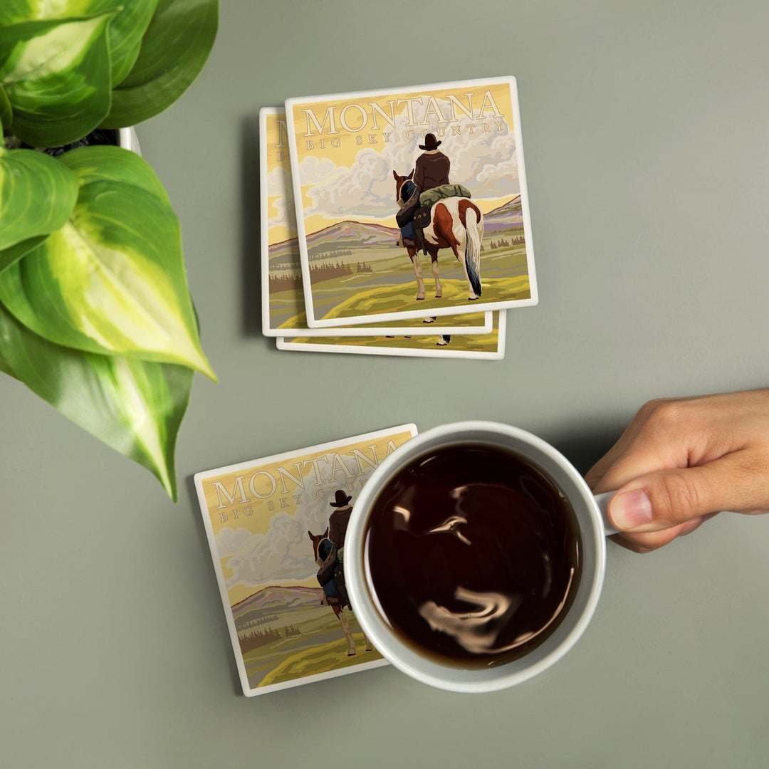 Montana, Big Sky Country, Cowboy, Coasters Coasters Lantern Press