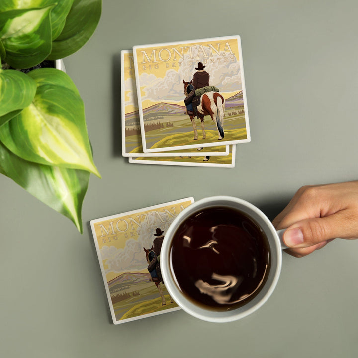 Montana, Big Sky Country, Cowboy, Coasters Coasters Lantern Press