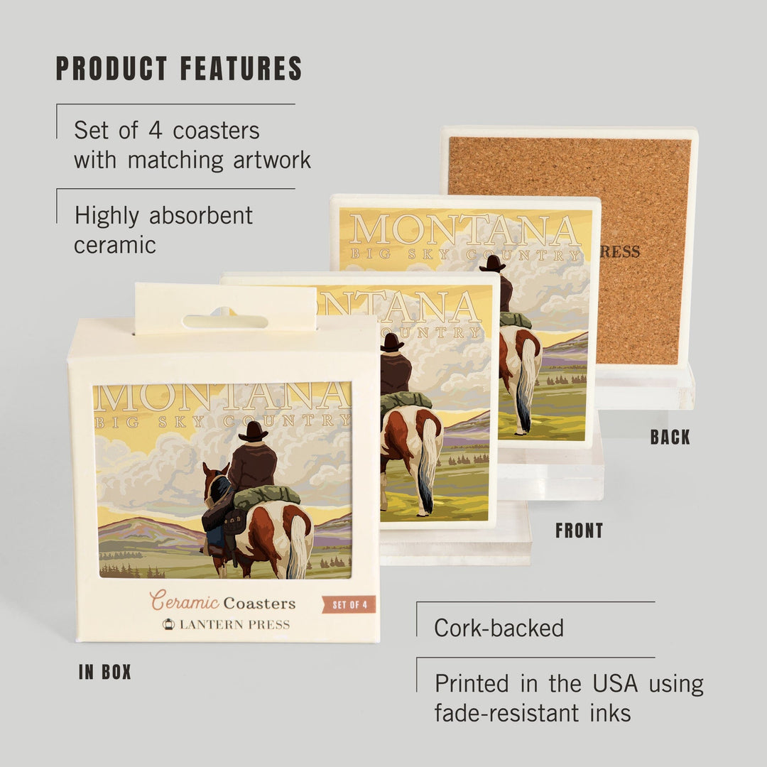 Montana, Big Sky Country, Cowboy, Coasters Coasters Lantern Press