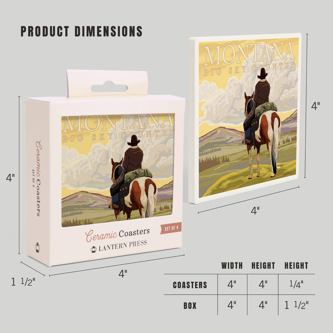 Montana, Big Sky Country, Cowboy, Coasters Coasters Lantern Press