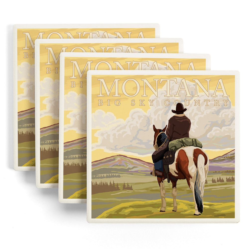Montana, Big Sky Country, Cowboy, Coasters Coasters Lantern Press