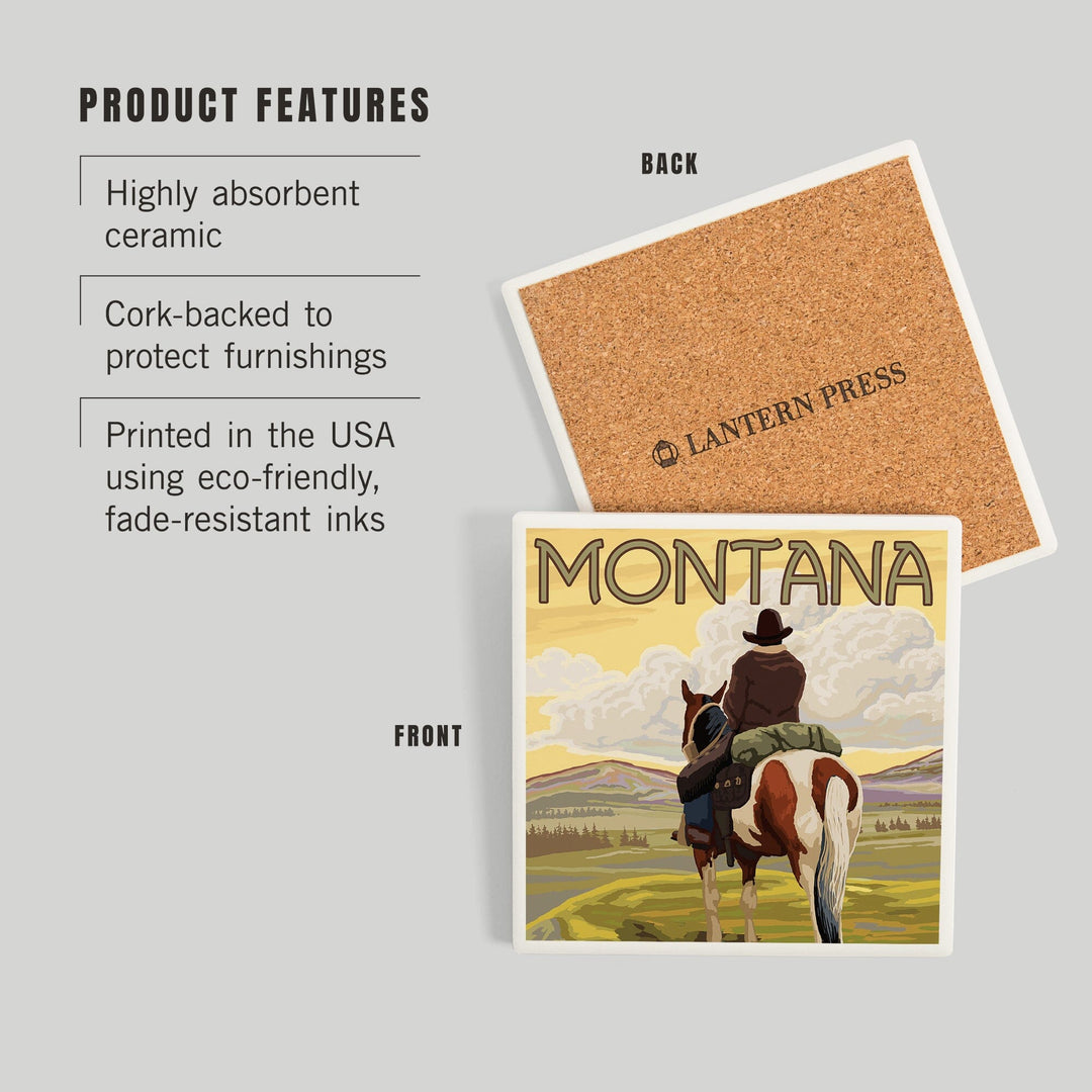 Montana, Cowboy and Horse, Coasters Coasters Lantern Press