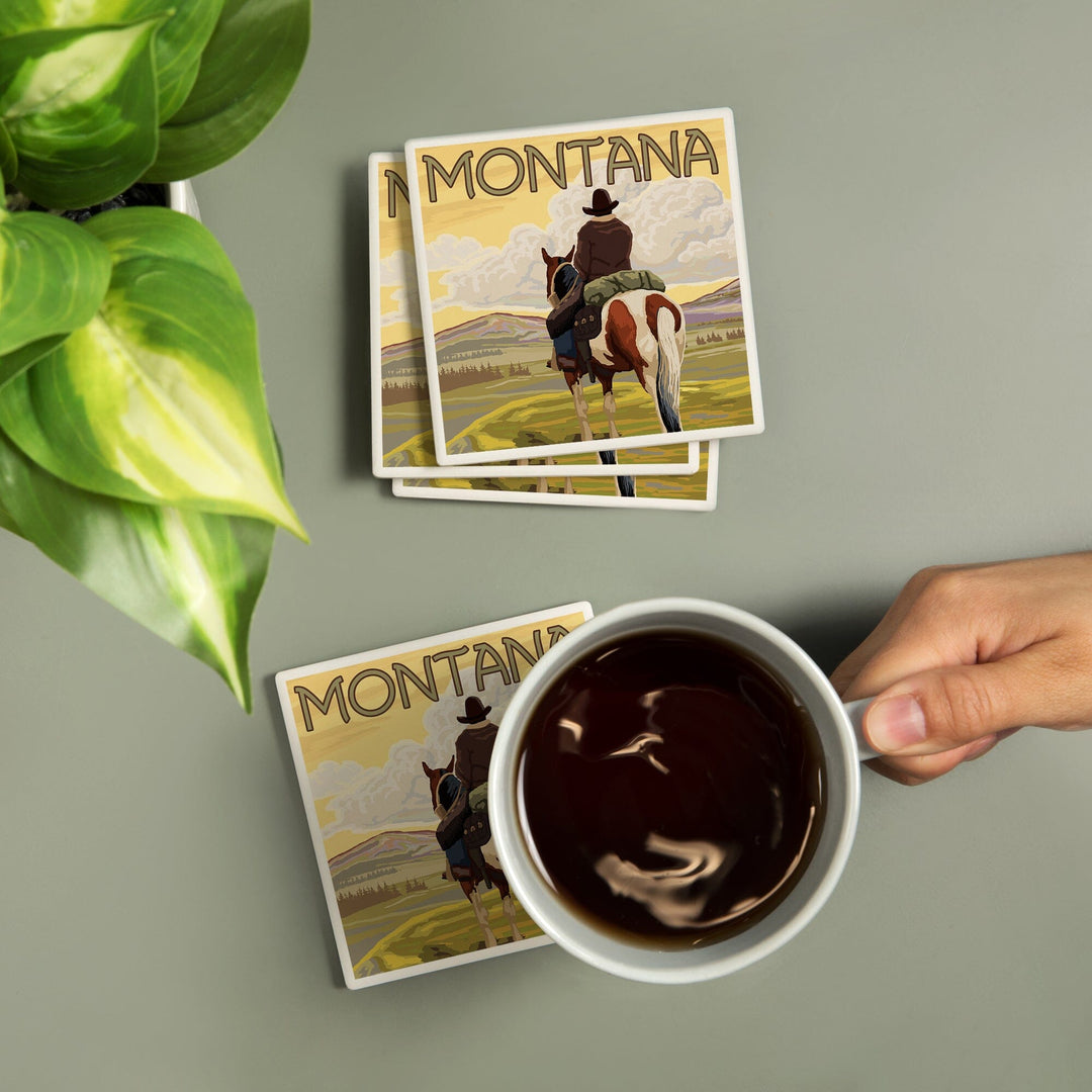 Montana, Cowboy and Horse, Coasters Coasters Lantern Press